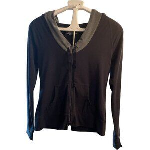 Tek Gear Womens Black & Gray Zip-Up Hoodie Medium Cotton/Polyester Blend